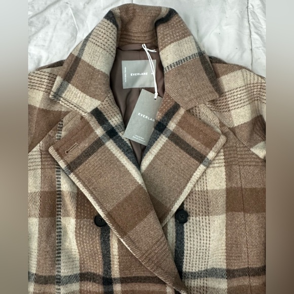 Everlane Womens Italian ReWool Wool Peacoat Winter Coat  Jacket Brown Plaid XS - Picture 9 of 15